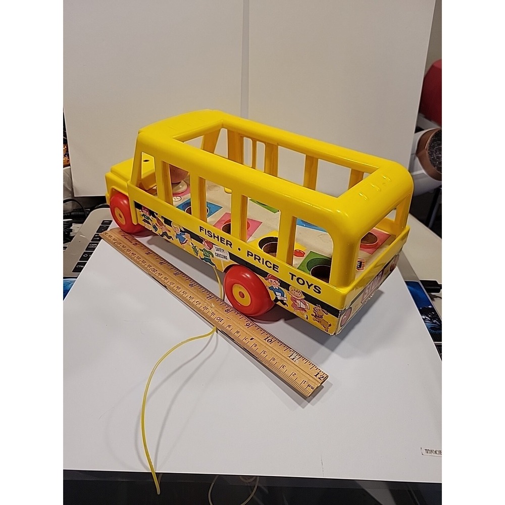 Vtg Fisher Price School Bus Little People Wood 192 1965 Original Issue‎
